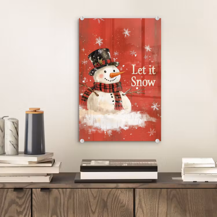 Glas schilderij - Sneeuwpret - Winter - Sneeuwpop — 2