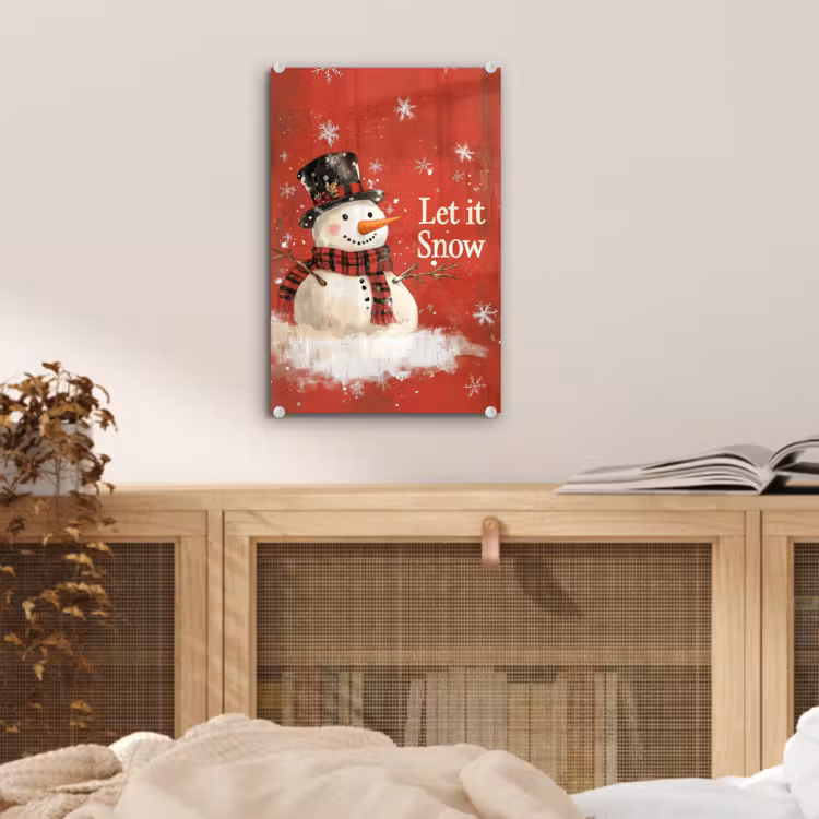Glas schilderij - Sneeuwpret - Winter - Sneeuwpop — 5