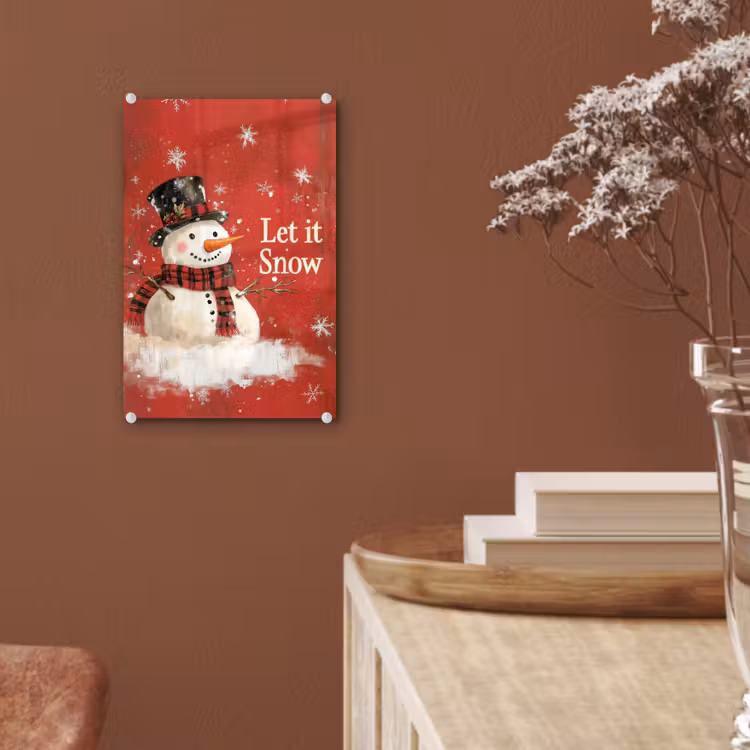 Glas schilderij - Sneeuwpret - Winter - Sneeuwpop — 6