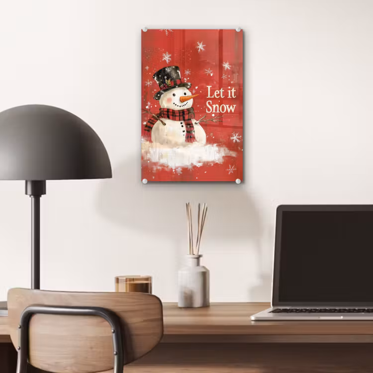 Glas schilderij - Sneeuwpret - Winter - Sneeuwpop — 7