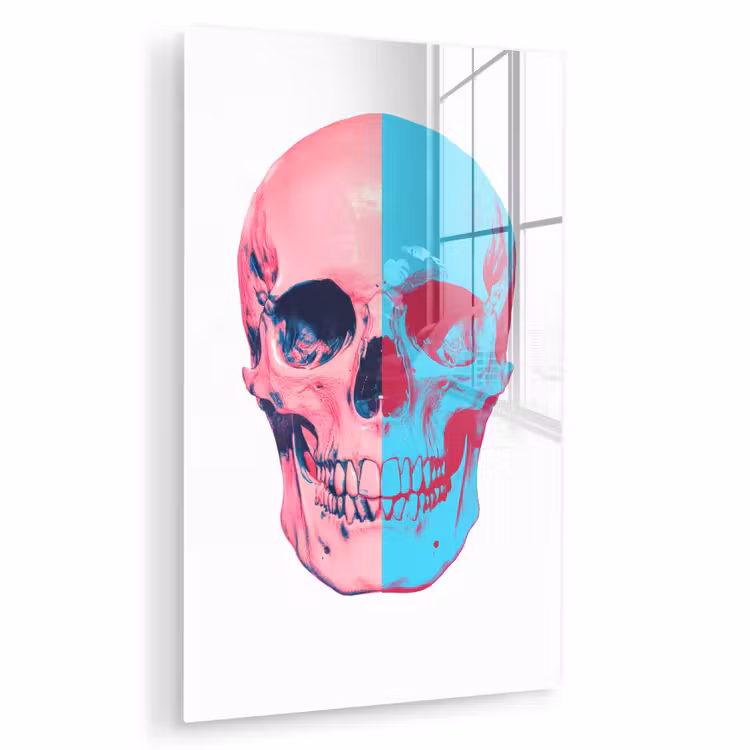 Glas schilderij - Schedel - Grafisch - Roze - Verdeeld — 1