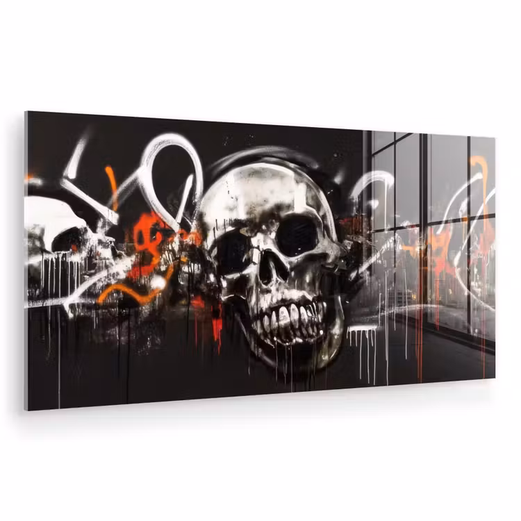 Glas schilderij - Schedels - Kunst - Donker - Rood — 1