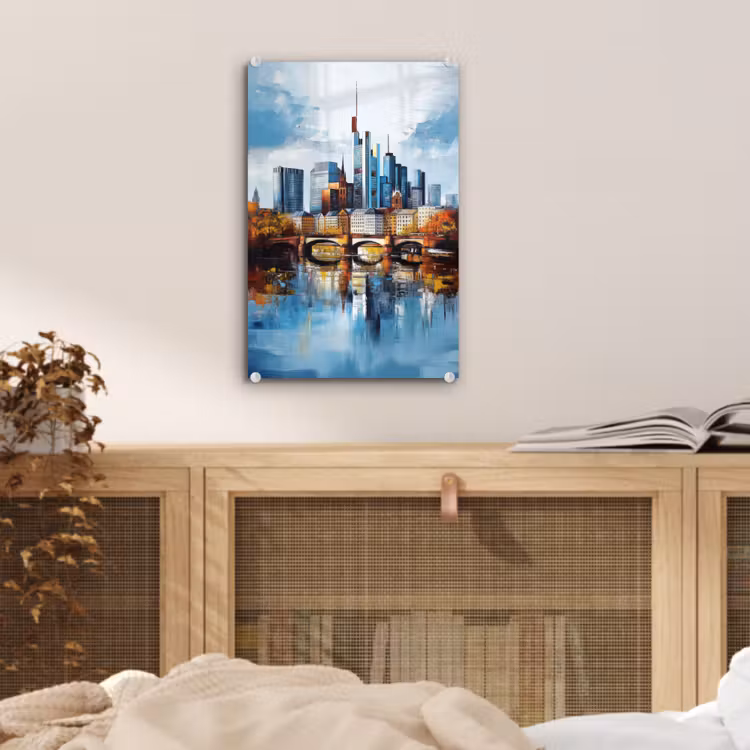 Glas schilderij - Bomen Frankfurt- Stad - Skyline - Brug — 5