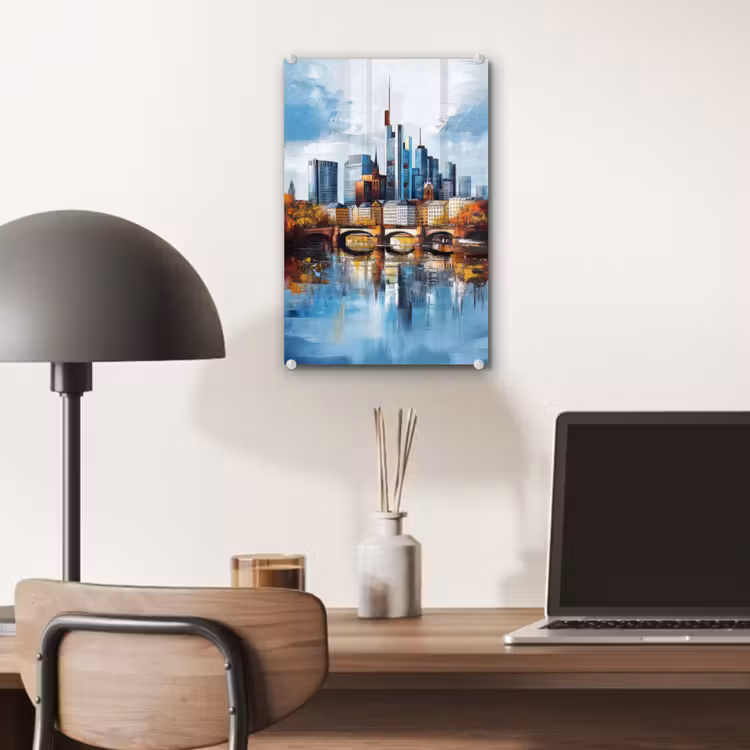 Glas schilderij - Bomen Frankfurt- Stad - Skyline - Brug — 7