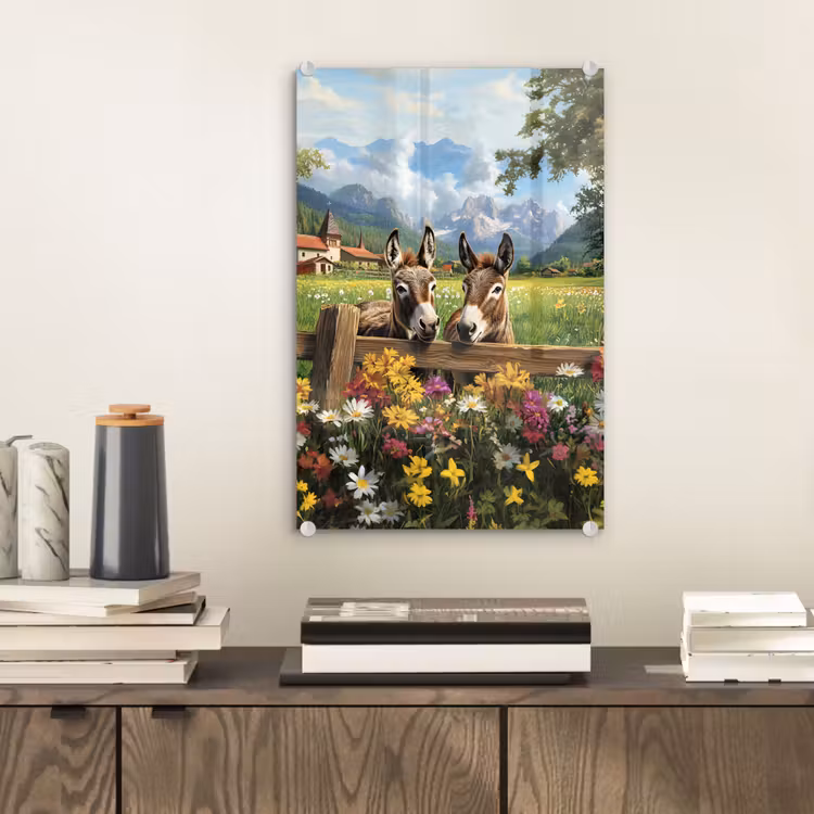 Glas schilderij - Ezels - Bloemen - Zomers — 2