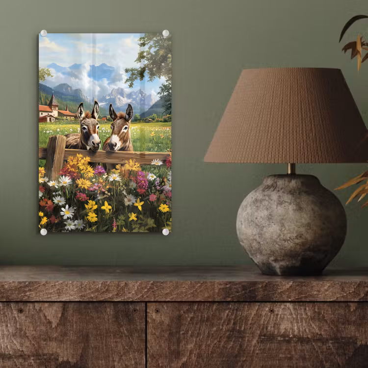 Glas schilderij - Ezels - Bloemen - Zomers — 4