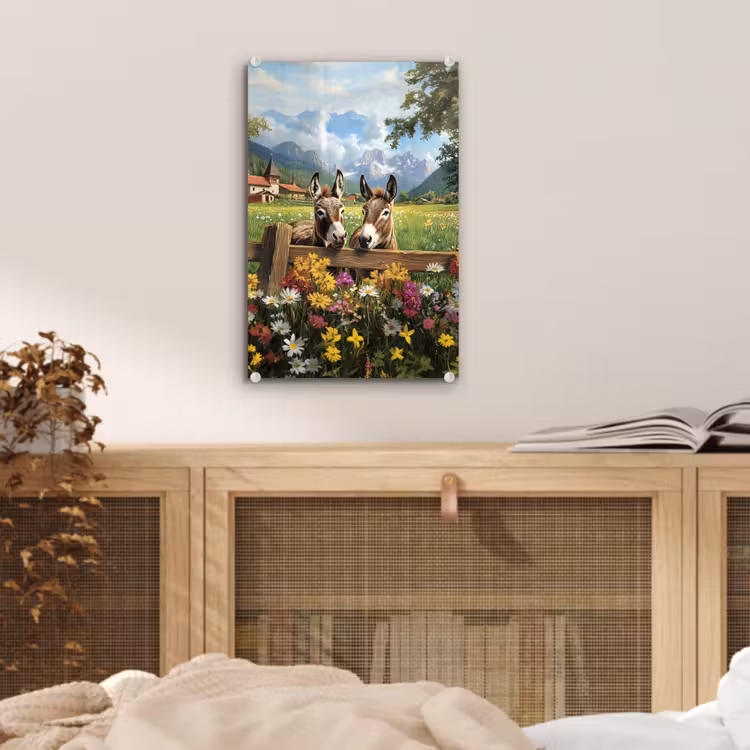 Glas schilderij - Ezels - Bloemen - Zomers — 5