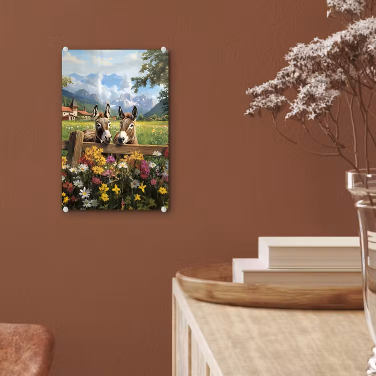 Glas schilderij - Ezels - Bloemen - Zomers — 6