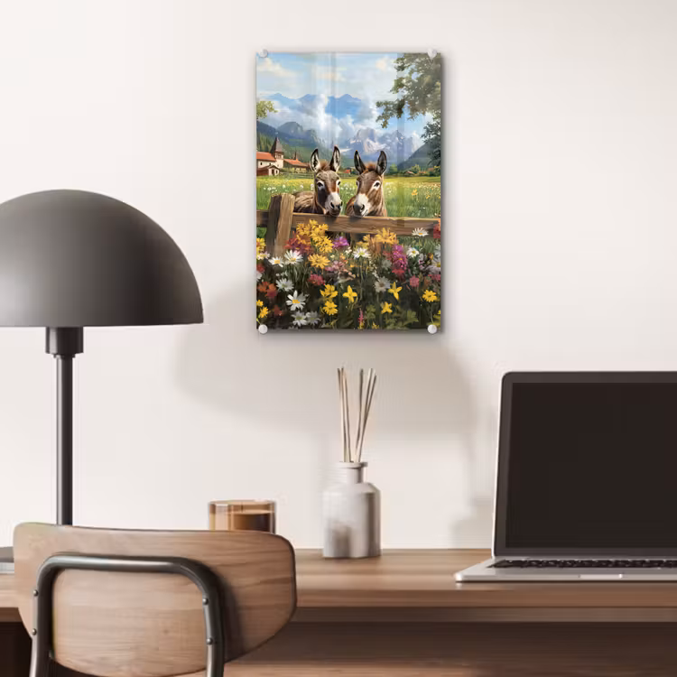 Glas schilderij - Ezels - Bloemen - Zomers — 7