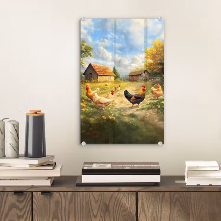 Glas schilderij - Kippen - Landelijke rust - Natuur — 2