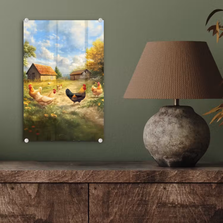 Glas schilderij - Kippen - Landelijke rust - Natuur — 4