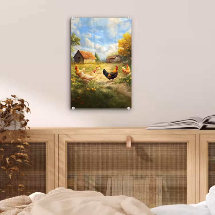 Glas schilderij - Kippen - Landelijke rust - Natuur — 5