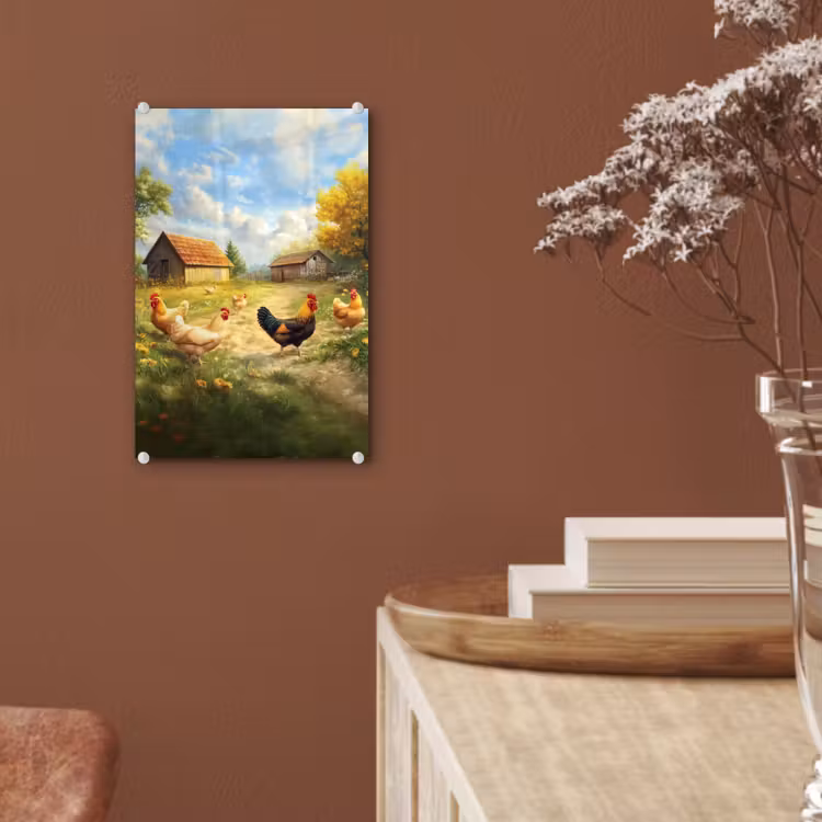 Glas schilderij - Kippen - Landelijke rust - Natuur — 6