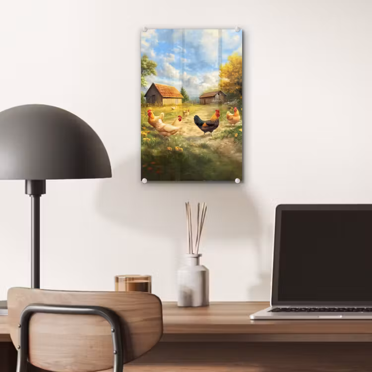 Glas schilderij - Kippen - Landelijke rust - Natuur — 7