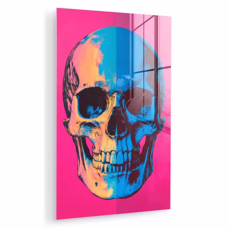 Glas schilderij - Neon - Blauw - Pop-art - Schedel — 1
