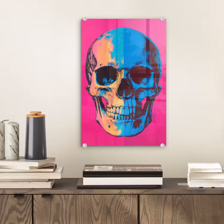 Glas schilderij - Neon - Blauw - Pop-art - Schedel — 2