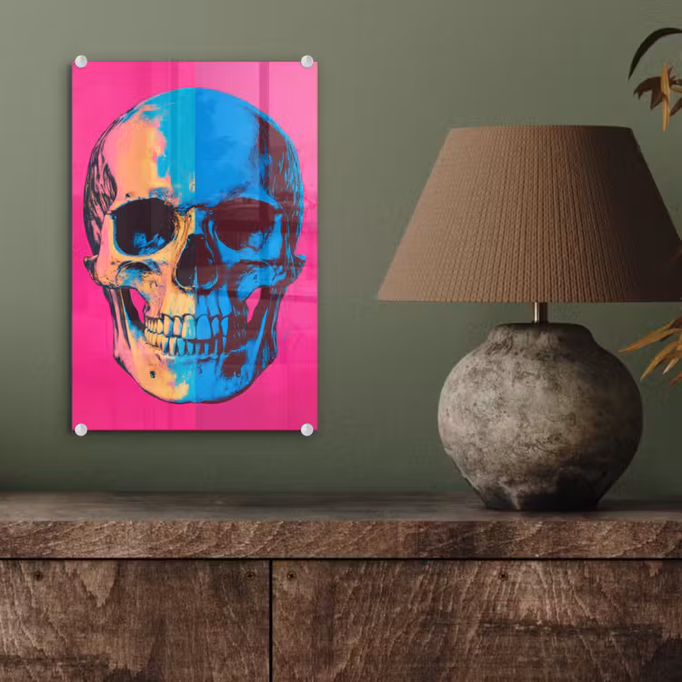 Glas schilderij - Neon - Blauw - Pop-art - Schedel — 4