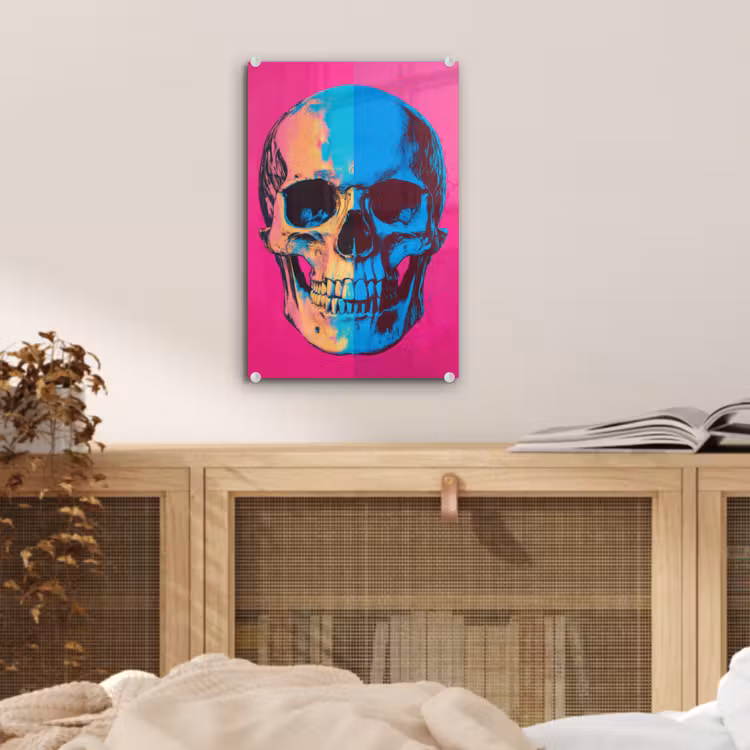 Glas schilderij - Neon - Blauw - Pop-art - Schedel — 5