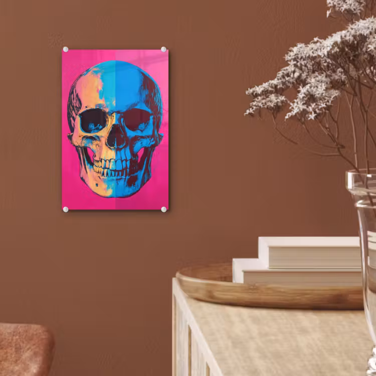 Glas schilderij - Neon - Blauw - Pop-art - Schedel — 6