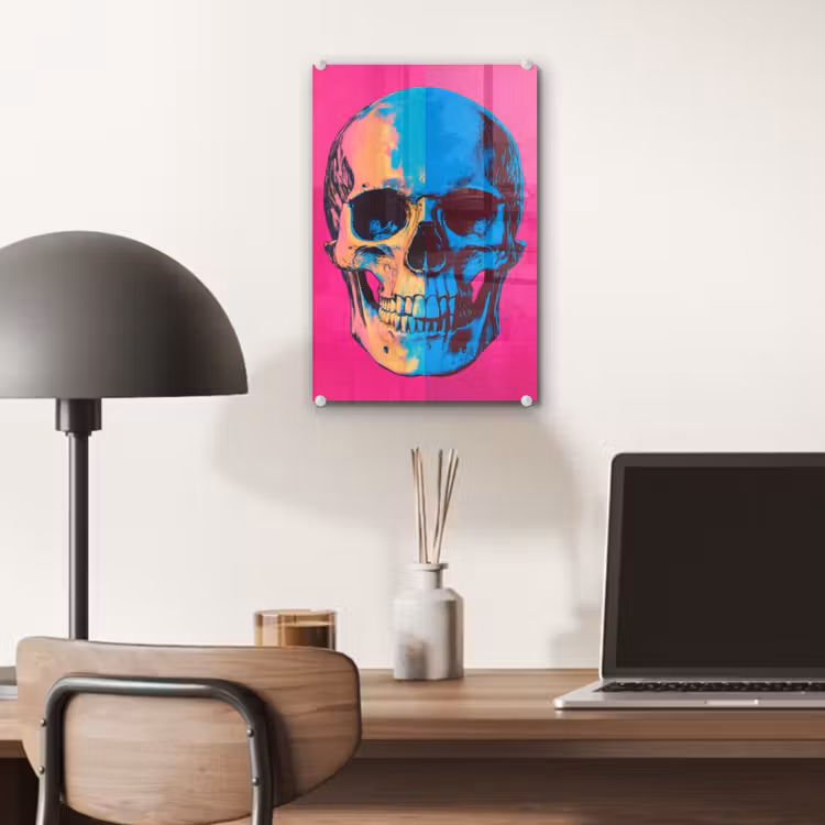 Glas schilderij - Neon - Blauw - Pop-art - Schedel — 7