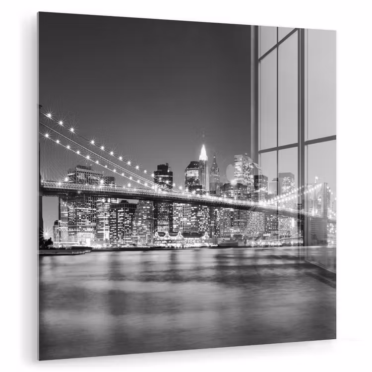 Glas schilderij - New York - Brug - Brooklyn - Zwart wit - Architectuur — 1