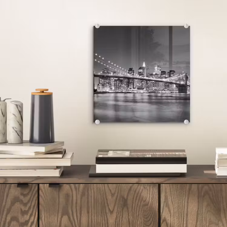 Glas schilderij - New York - Brug - Brooklyn - Zwart wit - Architectuur — 2