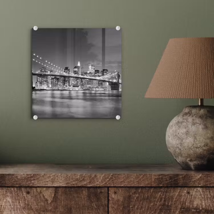 Glas schilderij - New York - Brug - Brooklyn - Zwart wit - Architectuur — 4