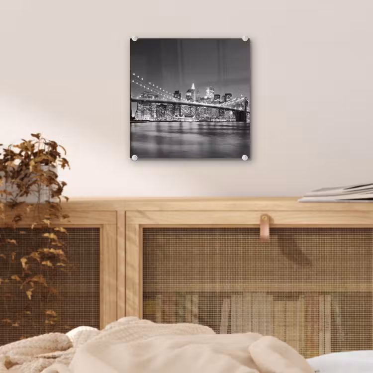 Glas schilderij - New York - Brug - Brooklyn - Zwart wit - Architectuur — 5