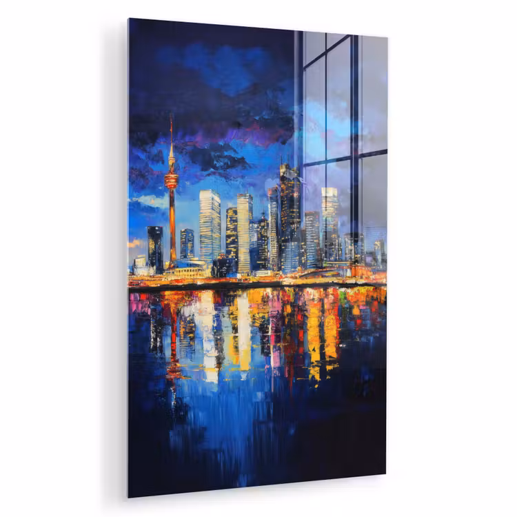 Glas schilderij - Skyline Toronto - Modern - Stadslicht - Blauw — 1