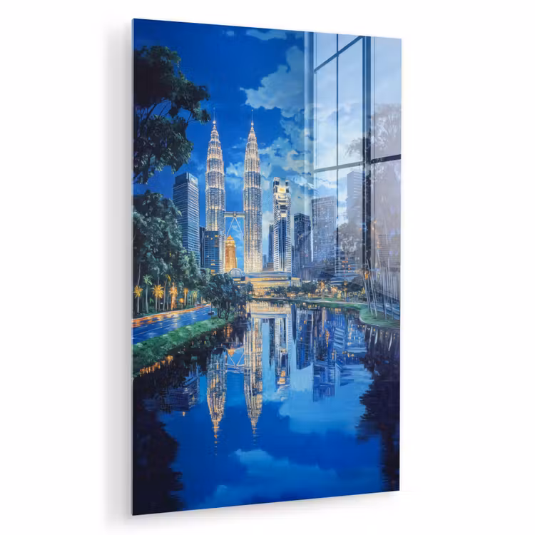 Glas schilderij - Stad Kuala Lumpur - Skyline - Wolkenkrabbers - Water — 1