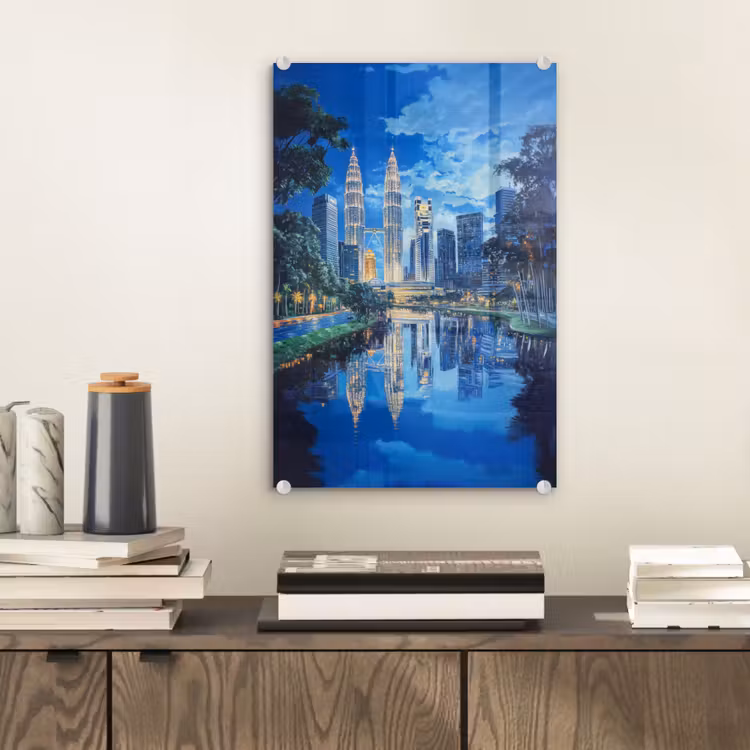 Glas schilderij - Stad Kuala Lumpur - Skyline - Wolkenkrabbers - Water — 2