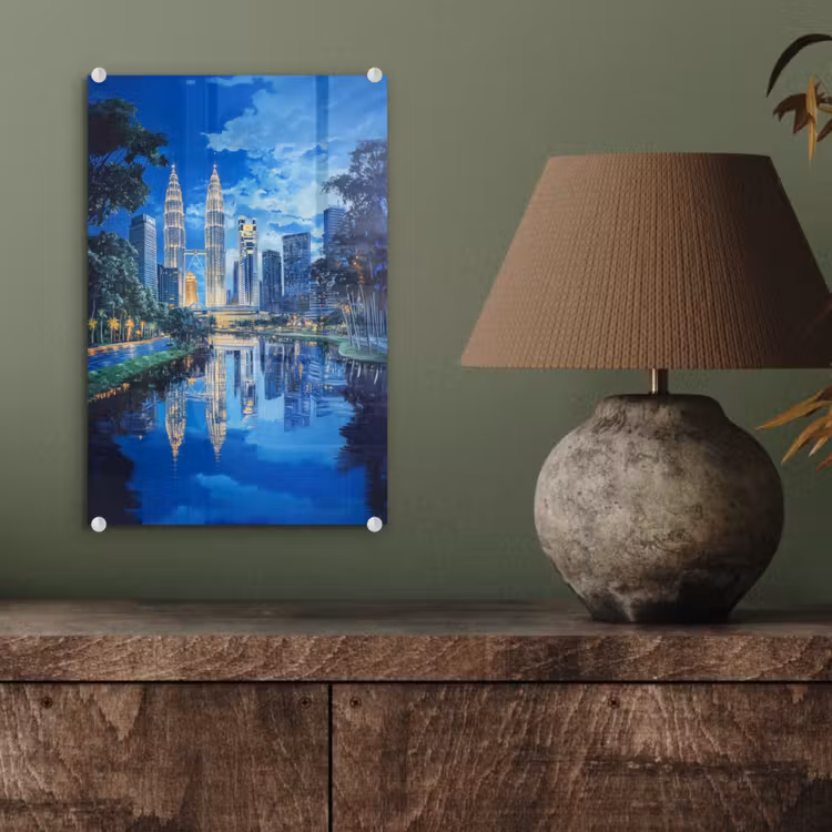 Glas schilderij - Stad Kuala Lumpur - Skyline - Wolkenkrabbers - Water — 4