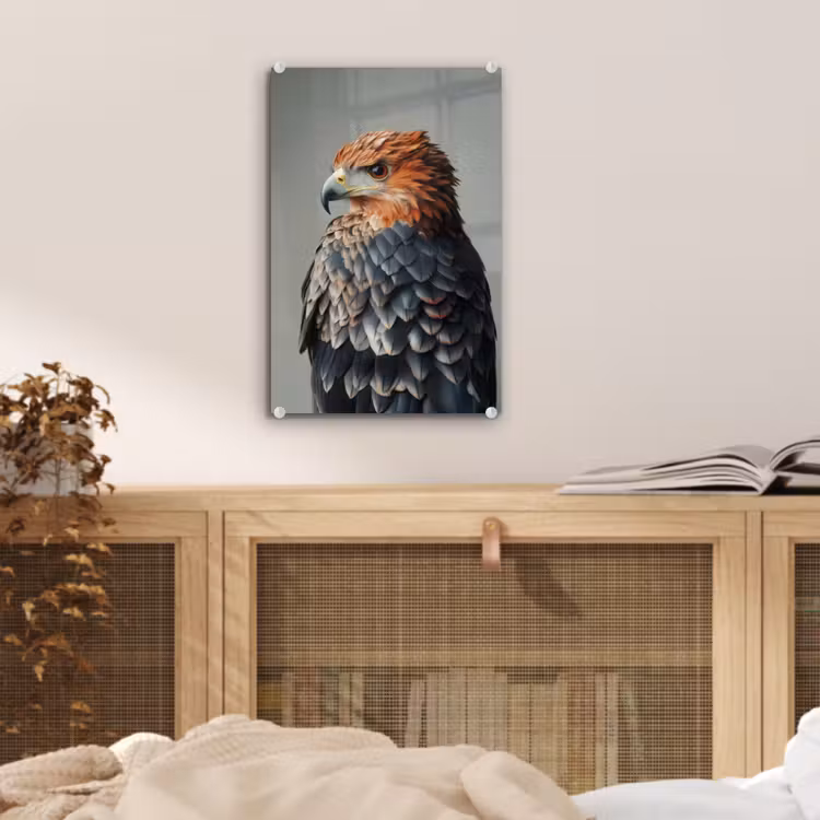 Glas schilderij - Vogel - Realistisch - Veren - Bruin — 5