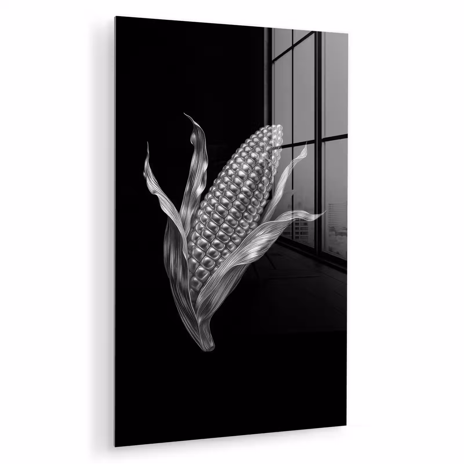 Glas schilderij - Maïskolf - Glanzend metaal - Elegant — 1