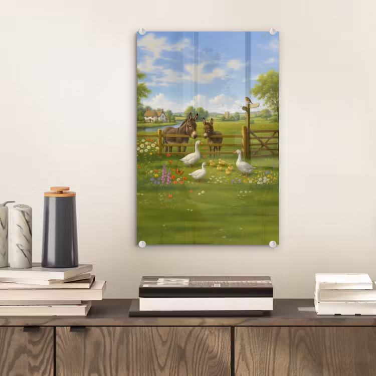 Glas schilderij - Ezels - Ganzen - Kleurrijk — 2