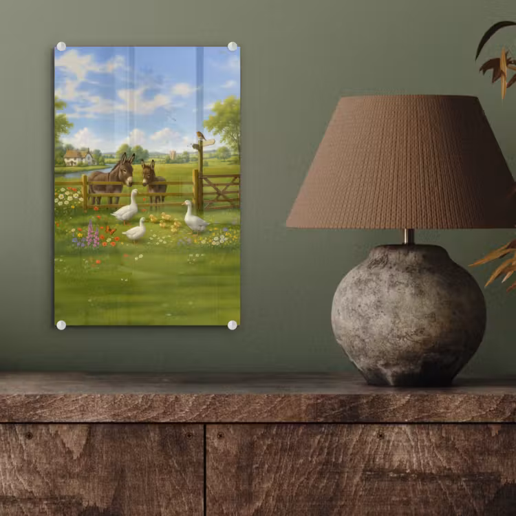Glas schilderij - Ezels - Ganzen - Kleurrijk — 4