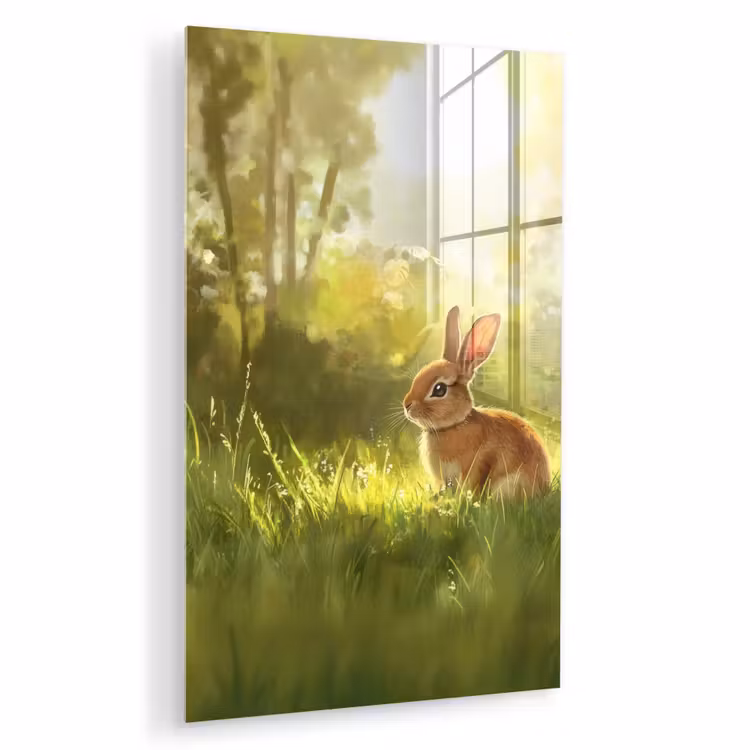 Glas schilderij - Konijn - Zonlicht - Bos — 1