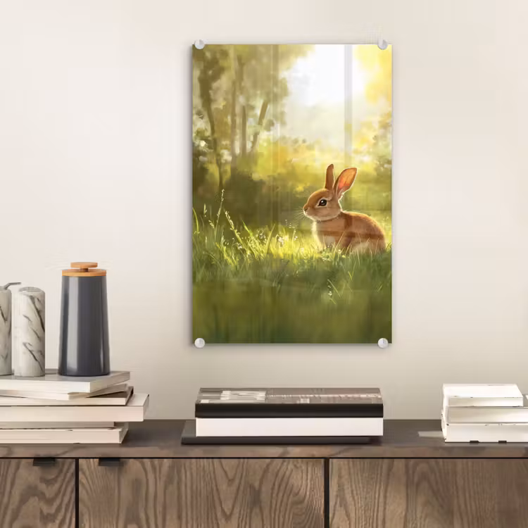 Glas schilderij - Konijn - Zonlicht - Bos — 2