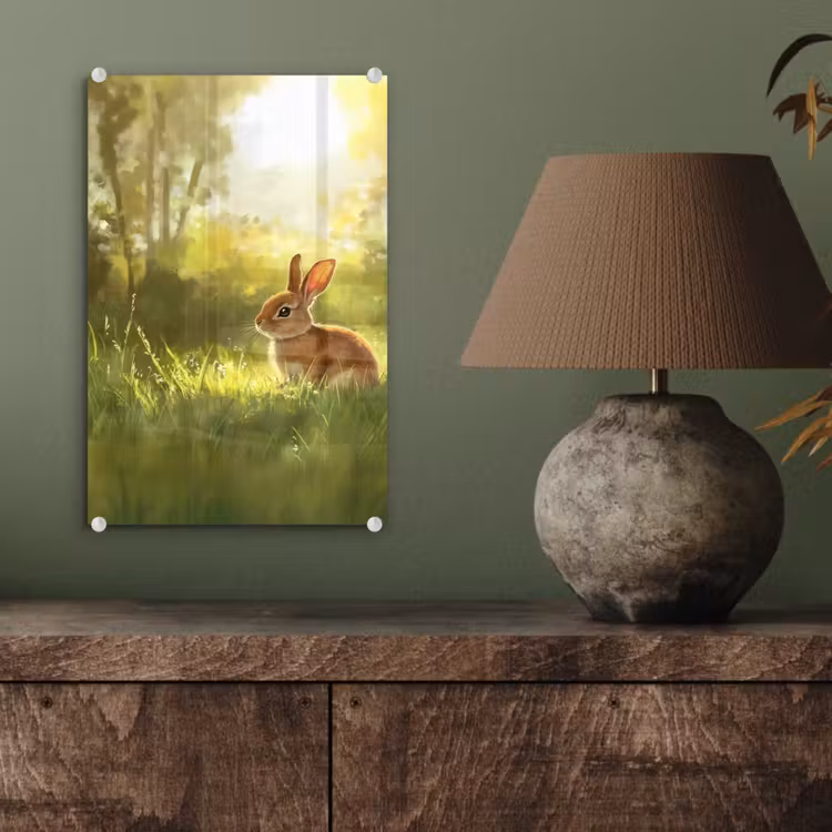 Glas schilderij - Konijn - Zonlicht - Bos — 4