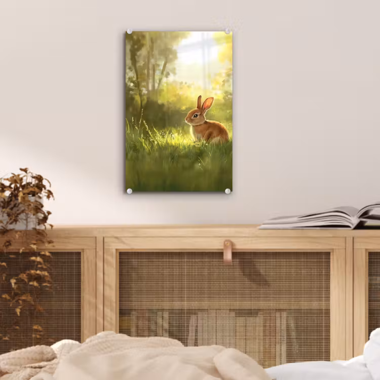 Glas schilderij - Konijn - Zonlicht - Bos — 5