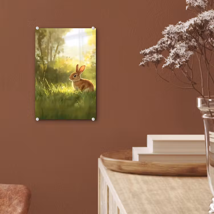 Glas schilderij - Konijn - Zonlicht - Bos — 6
