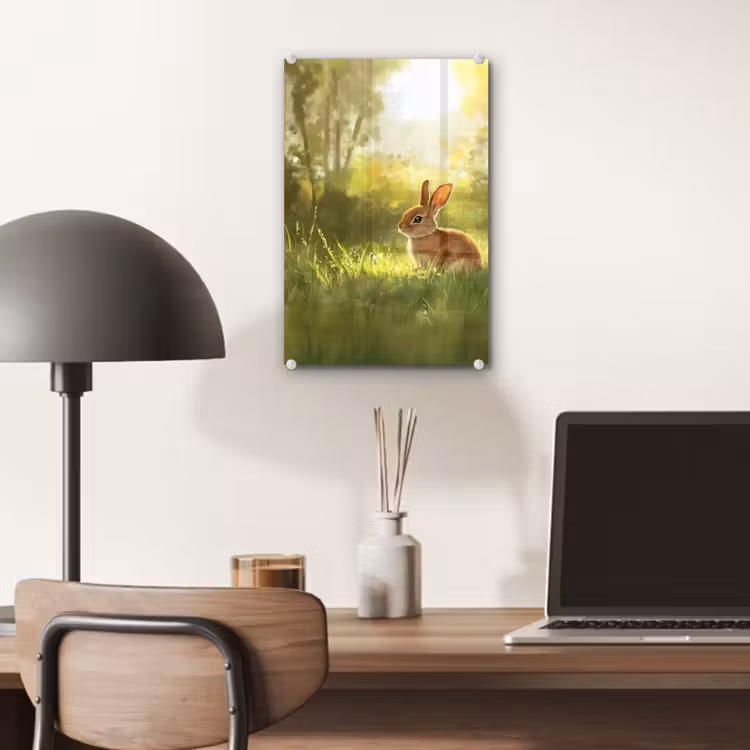 Glas schilderij - Konijn - Zonlicht - Bos — 7