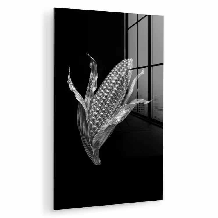 Glas schilderij - Maïskolf - Glanzend metaal - Elegant — 1