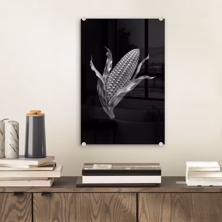 Glas schilderij - Maïskolf - Glanzend metaal - Elegant — 2