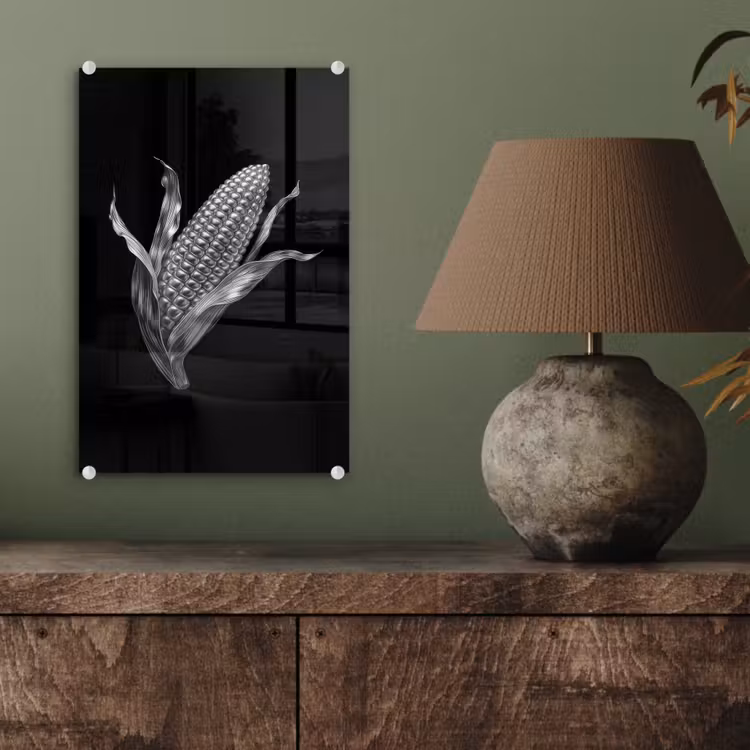 Glas schilderij - Maïskolf - Glanzend metaal - Elegant — 4