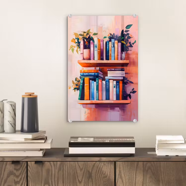 Glas schilderij - Planken - Boeken - Bladeren — 2