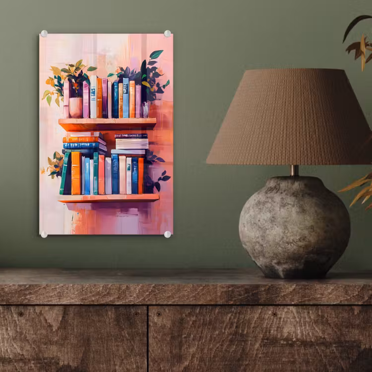 Glas schilderij - Planken - Boeken - Bladeren — 4