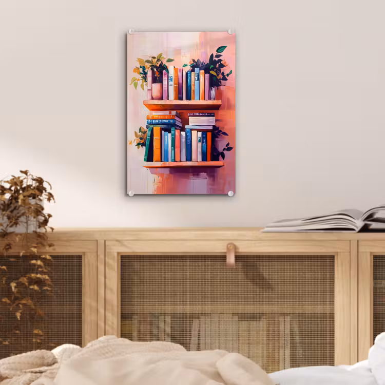 Glas schilderij - Planken - Boeken - Bladeren — 5