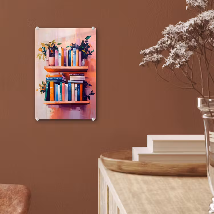 Glas schilderij - Planken - Boeken - Bladeren — 6
