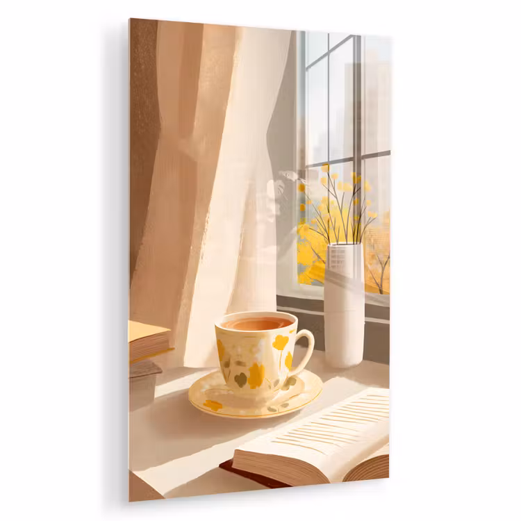 Glas schilderij - Thee - Boek - Thee - Herfst — 1